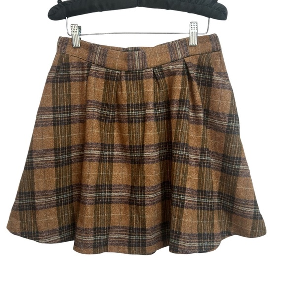 Modcloth Plaid Pleated Brown and Tan Fall Wool Blend Skirt Size 6 - Picture 2 of 5